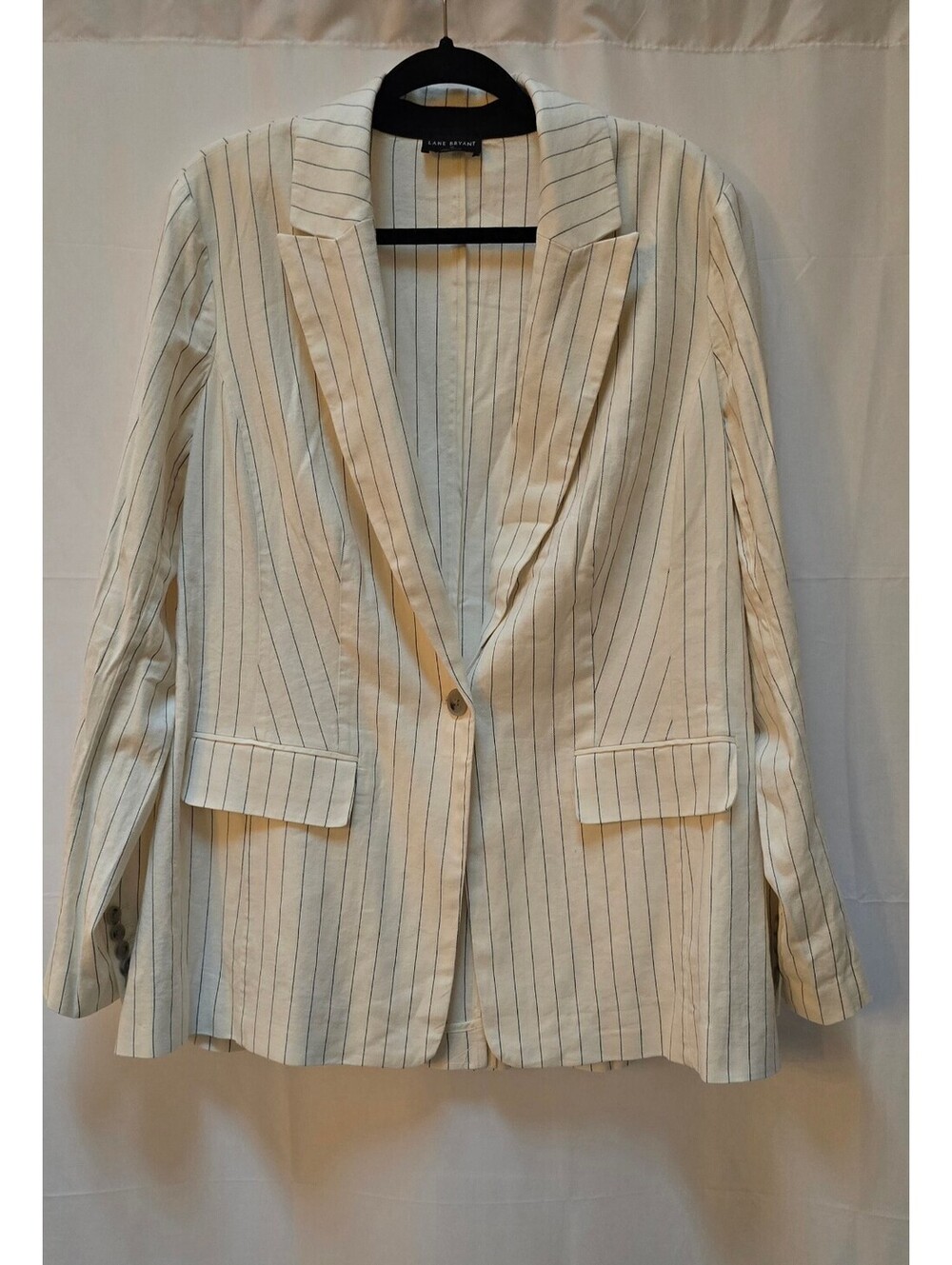Lane Bryant Size 18 Linen Blend Pinstripe Blazer White Black Plus Size